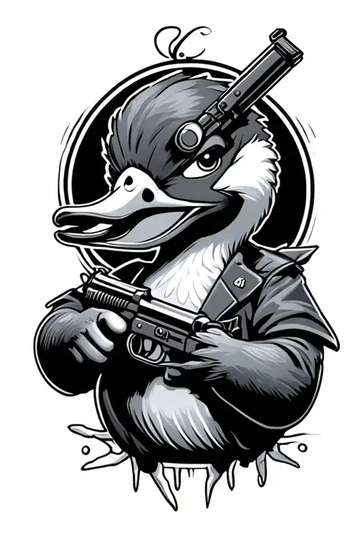 Donal duck with guns tattoo design idea