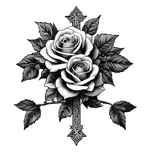 Roses and cross tattoo tattoo design idea
