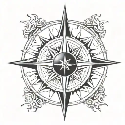 Create a design for a compass rose tattoo inspired by the work of Hans Ruedi Giger. tattoo design idea