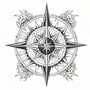 Create a design for a compass rose tattoo inspired by the work of Hans Ruedi Giger. tattoo design idea