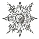 Create a design for a compass rose tattoo inspired by the work of Hans Ruedi Giger. tattoo design idea