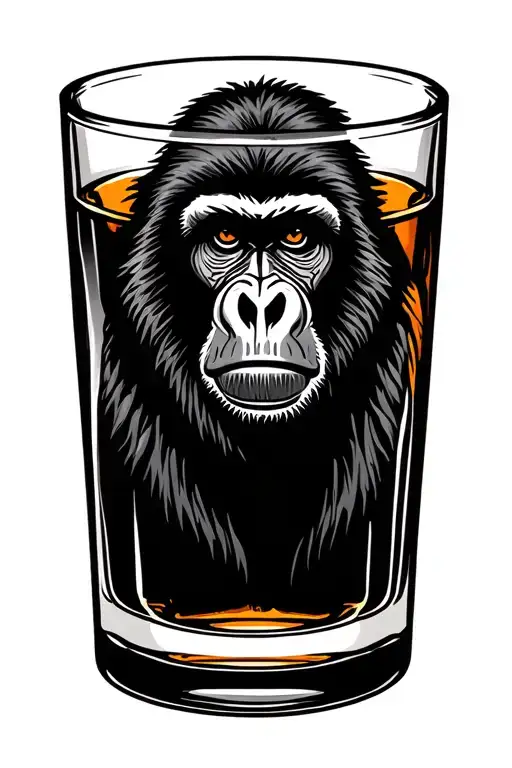 Whiskey Glass and baboon  tattoo design idea