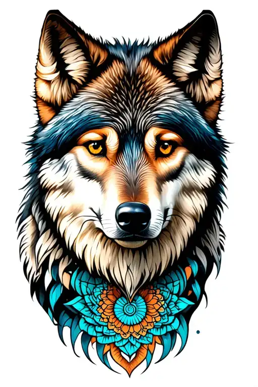 wolf and mandala tattoo design idea
