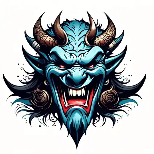 oni mask in cyberpunk style tattoo design idea