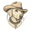 older golden female Labrador with a cowgirl hat on and collar and western theme tattoo design idea