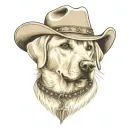 older golden female Labrador with a cowgirl hat on and collar and western theme tattoo design idea