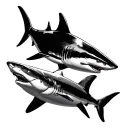 top view of 2 Sharks swimming side by side together. A Hammerhead Shark on top, and a Tiger Shark on bottom tattoo design idea