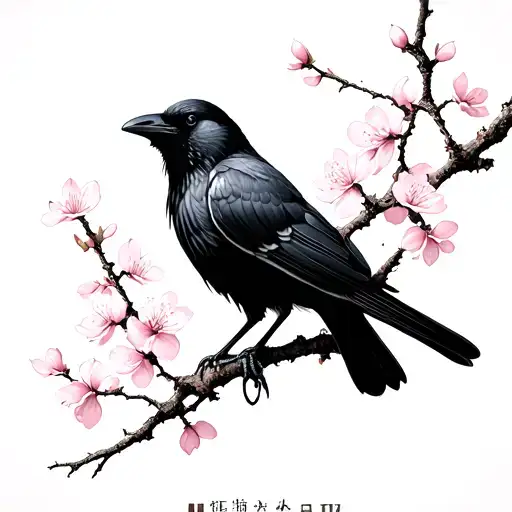 Crow Japanese cherry blossom tattoo design idea