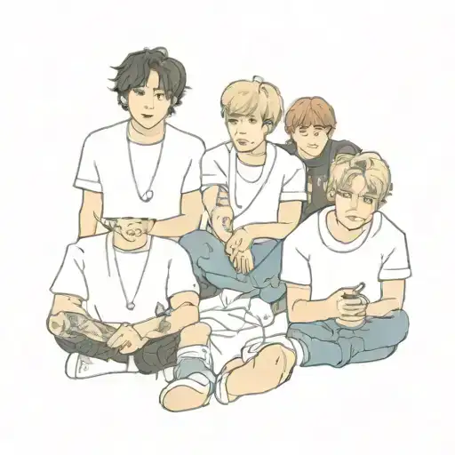 a Polaroid image of BTS members sitting tattoo design idea