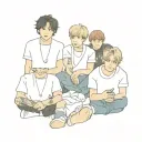 a Polaroid image of BTS members sitting tattoo design idea