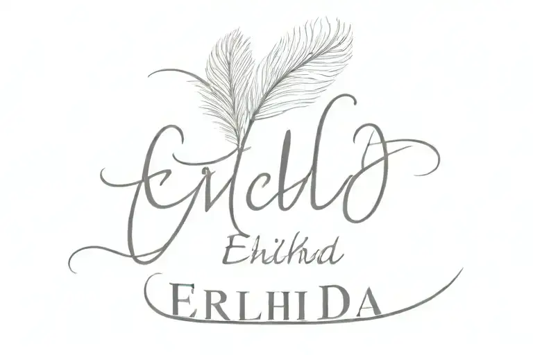 Text saying "Erlichda" in script with a simple line ostrich feather tattoo design idea