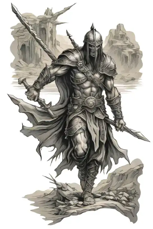 warrior walking through the valley of death tattoo design idea
