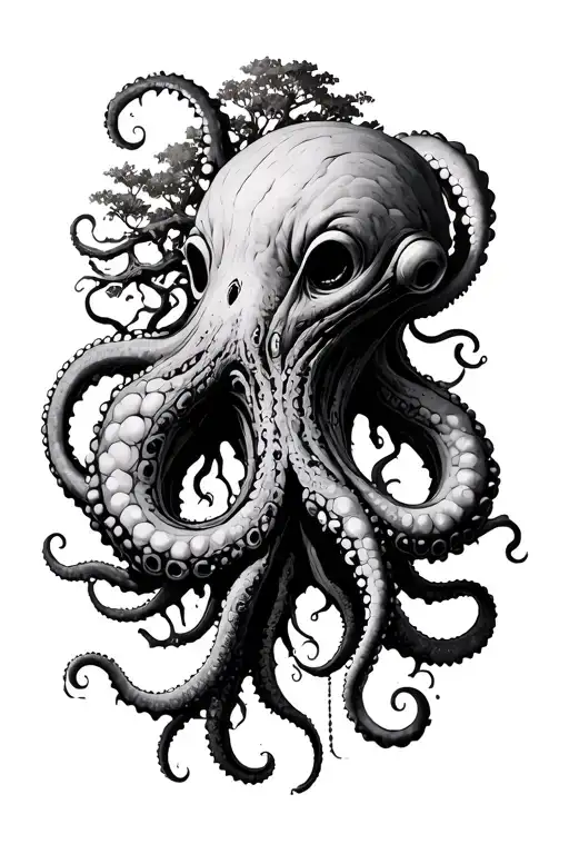 tentacles with suction cup surrounding a tree to protect it tattoo design idea