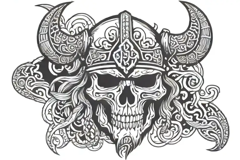 Viking on thrown wearing a bear skull helmet adorned tattoo design idea
