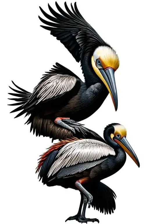 black cockatoo, scarlet ibis, brown pelican close up shot tattoo design idea
