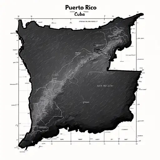 detailed map of puerto rico and cuba with coordinates and lines tattoo design idea