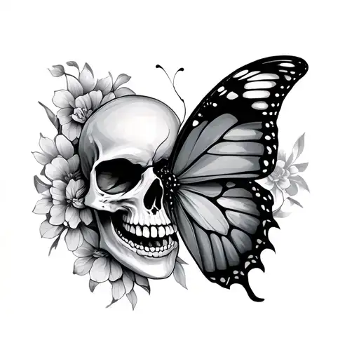 Half Skull Half Butterfly tattoo design idea