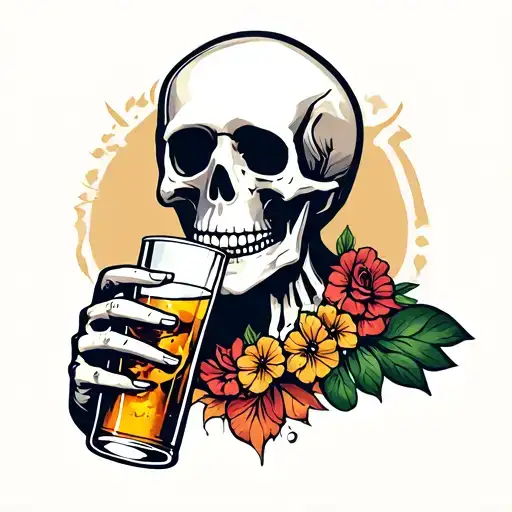 skeleton drinking alcohol tattoo design idea