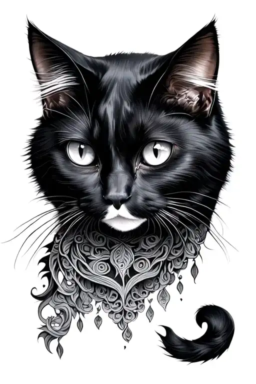 black cat with two heads and one body tattoo design idea