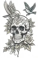skull, roses bird 2 kids tattoo design idea