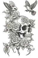 skull, roses bird 2 kids tattoo design idea