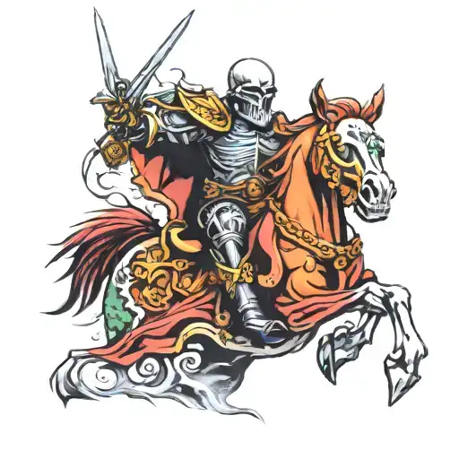 skull knight riding tattoo design idea