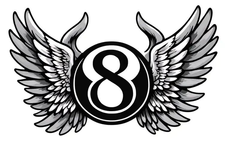 number 8 and wings with circle tattoo design idea