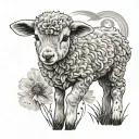 A baby  lamb in a feild of dandelions blowing in the wind  tattoo design idea