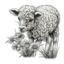 A baby  lamb in a feild of dandelions blowing in the wind  tattoo design idea