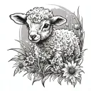 A baby  lamb in a feild of dandelions blowing in the wind  tattoo design idea