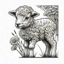 A baby  lamb in a feild of dandelions blowing in the wind  tattoo design idea