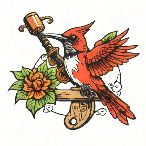 cardinal hummingbird anchor tattoo design idea