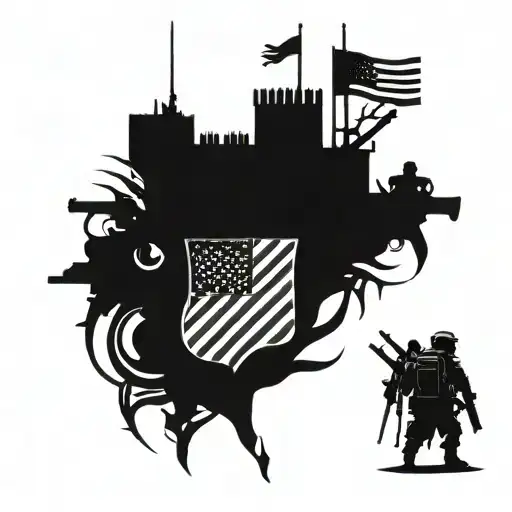 engineer castle, infantry cross rifles, American flag tattoo design idea