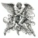 the angel alongside the demon, the battle between good and evil tattoo design idea