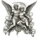 the angel alongside the demon, the battle between good and evil tattoo design idea
