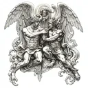 the angel alongside the demon, the battle between good and evil tattoo design idea