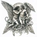 the angel alongside the demon, the battle between good and evil tattoo design idea
