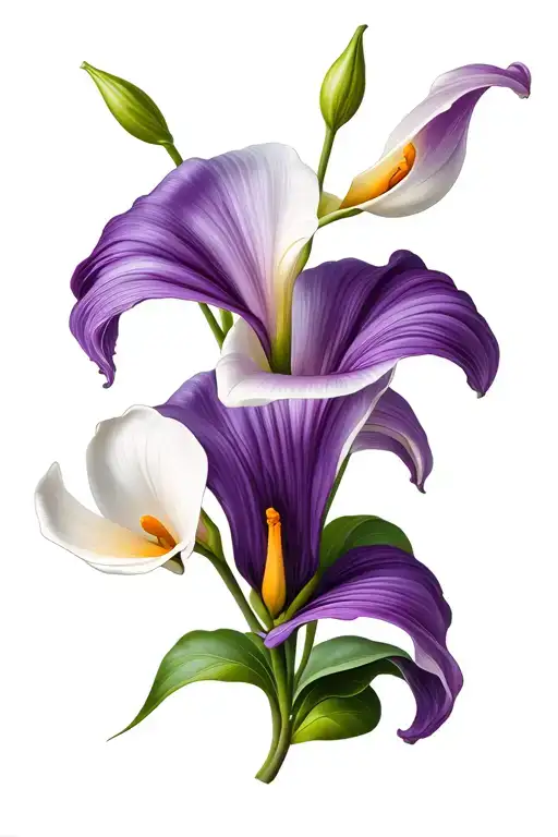 For a tattoo that wraps around your V-line and back with a vine of purple and white calla lilies, you could have the vin tattoo design idea