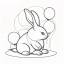 A rabbit sitting under three black balloons with the strings forming the shape of "999." tattoo design idea