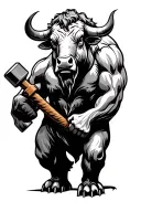 taurus bull holding a sledgehammer tattoo design idea