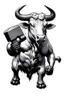taurus bull holding a sledgehammer tattoo design idea