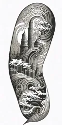 architecture patterns with water waves flowing tattoo design idea