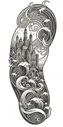 architecture patterns with water waves flowing tattoo design idea