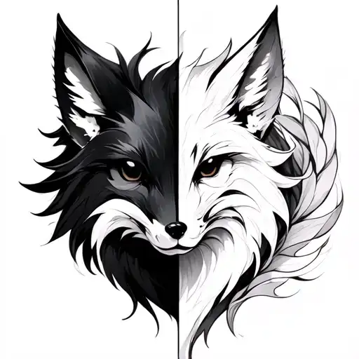 Let’s make the sketch of the Tatoo and for the Gemini figure make it a fox that is half white half black like a ying yan tattoo design idea