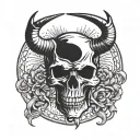 skull with horns and fangs tattoo design idea
