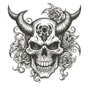 skull with horns and fangs tattoo design idea