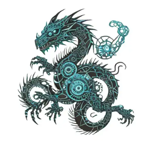 dragon blue with baby footprint tattoo design idea