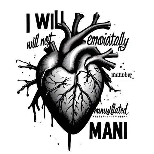 "I will not be emotionally mani" "I will not be emotionally manipulated" black heart anatomical tattoo design idea