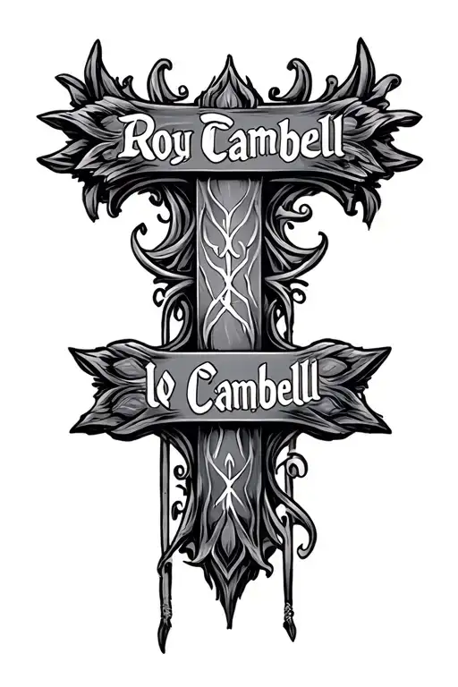 cross with the name roy campbell tattoo design idea