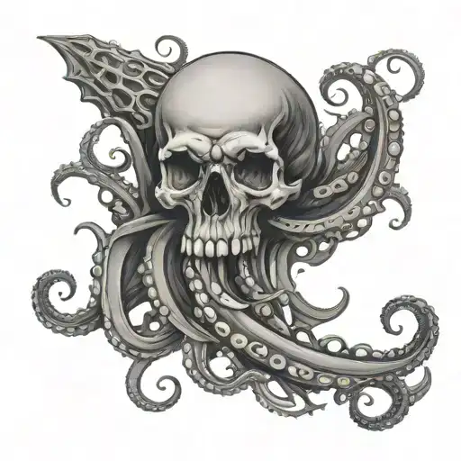 kraken skull tattoo design idea